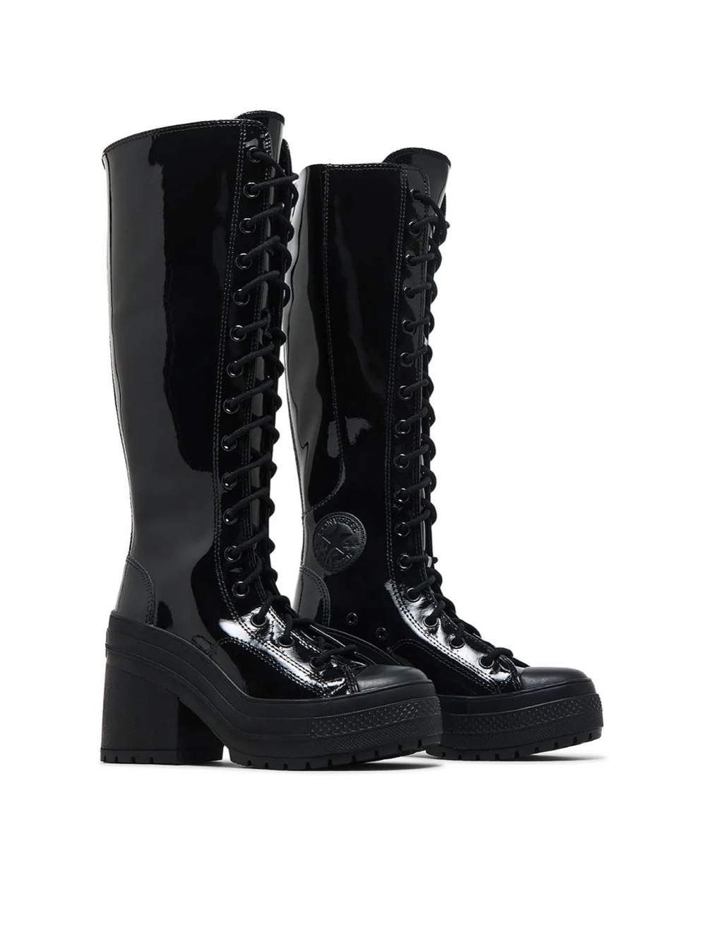Converse Black Patent Lace-Up Knee-High Platform Boots